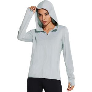 imagebaleaf Womens UPF 50 Sun Protection Jacket Hooded Cooling Shirt with Pockets Hiking Outdoor PerformanceSilvergrey