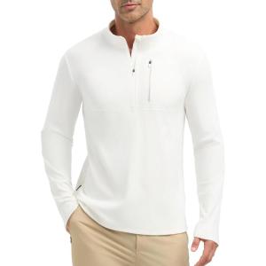 imagebaleaf Mens Long Sleeve Fleece Quarter Zip Pullover Sweatshirt with Zipper Pocket Reflective Strip Running Golf CausalWhite