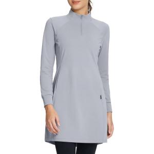 imagebaleaf Womens Fleece Lined Dress Sweatshirt Dress Water Resistant Warm Quarter Zip Cover Up Winter Outdoor with PocketFrost Gray