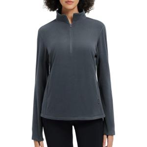 imagebaleaf Womens Fleece Quarter Zip Pullover Long Sleeve Thermal Tops Cold Weather Hiking Running Gear with Zipper PocketsDark Gray