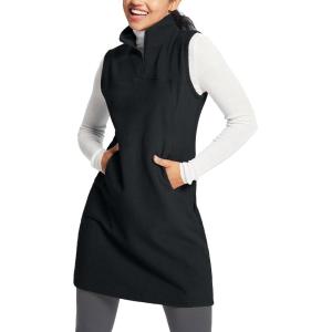 imagebaleaf Womens Polar Fleece Dress Long Vest Sweatshirt Tunic Dress Quarter Zip Pullover Winter Outfits Pocket02black