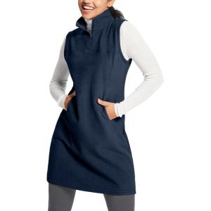 imagebaleaf Womens Polar Fleece Dress Long Vest Sweatshirt Tunic Dress Quarter Zip Pullover Winter Outfits PocketBlue