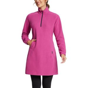 imagebaleaf Womens Polar Fleece Dress Long Vest Sweatshirt Tunic Dress Quarter Zip Pullover Winter Outfits PocketViolet Rose