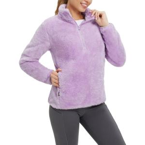 imagebaleaf Womens Quarter Zip Sherpa Fleece Pullover Lightweight Long Sleeve Warm Winter Sweater Jackets with Zipper PocketLight Purple