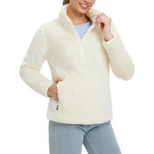 imagebaleaf Womens Quarter Zip Sherpa Fleece Pullover Lightweight Long Sleeve Warm Winter Sweater Jackets with Zipper PocketStar White