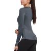 imagebaleaf Thermal Shirts for Women Long Sleeve Fleece Tops Running Workout Cold Weather Gear Compression Zipper PocketGray