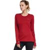imagebaleaf Thermal Shirts for Women Long Sleeve Fleece Tops Running Workout Cold Weather Gear Compression Zipper PocketRed