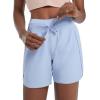 imagebaleaf Womens 5quot Workout Shorts Athletic Running Shorts High Waisted with Zipper Pocket Gym Quick Dry Hiking SportsLight Blue