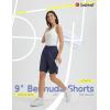 imagebaleaf Womens Bermuda Long Shorts 9quot Knee Length Athletic Running Shorts with Zip Pockets Stretch Loose Summer UPF 50Navy Blue