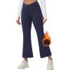 imagebaleaf Womens Fleece Lined Pants Winter Thermal Water Resistant Crossover Flare Leggings Warm Bootcut Hiking OutdoorNavy