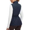 imagebaleaf Womens Puffer Drawstring Vest Lightweight Winter Warm Stand Collar Quilted Golf Vests Water Resistant Zip PocketsNavy Blue