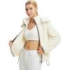 imagebaleaf Womens Sherpa Fleece Lined Jakcets with Hood Button Down Drawstring Winter Casual Warm Coat with PocketsWhite