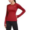imagebaleaf Thermal Shirts for Women Long Sleeve Fleece Tops Running Workout Cold Weather Gear Compression Zipper PocketRed