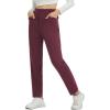 imagebaleaf Womens Fleece Lined Pants Stretch Business Casual with 5 Pockets Travel Petite Work Thermal Pants Winter SweatpantsWine Red