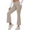 imagebaleaf Womens Petite Flare Leggings Tummy Control Crossover High Waisted Yoga Pants with Pockets Work Casual 27quotKhaki