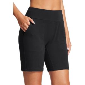 imagebaleaf 8quot Bermuda Long Shorts for Women Cotton Athletic Sweat Tummy Control Casual Lounge SummerBlack