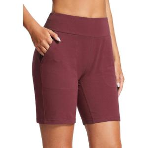 imagebaleaf 8quot Bermuda Long Shorts for Women Cotton Athletic Sweat Tummy Control Casual Lounge SummerWine