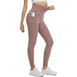 imagebaleaf Super High Waisted Leggings for Women with Pockets Stretchy Tummy Control Soft Yoga Workout Gym Petite PantsBrown