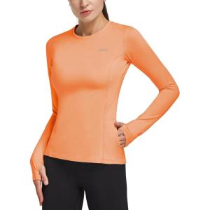 imagebaleaf Thermal Shirts for Women Long Sleeve Fleece Tops Running Workout Cold Weather Gear Compression Zipper PocketApricot