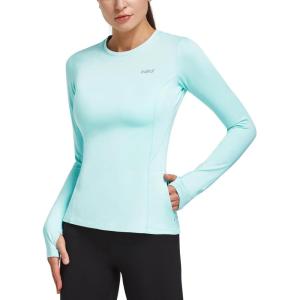 imagebaleaf Thermal Shirts for Women Long Sleeve Fleece Tops Running Workout Cold Weather Gear Compression Zipper PocketAqua