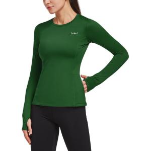 imagebaleaf Thermal Shirts for Women Long Sleeve Fleece Tops Running Workout Cold Weather Gear Compression Zipper PocketArmy Green