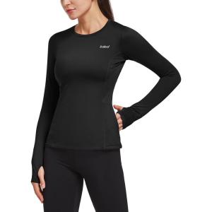imagebaleaf Thermal Shirts for Women Long Sleeve Fleece Tops Running Workout Cold Weather Gear Compression Zipper PocketBlack
