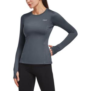 imagebaleaf Thermal Shirts for Women Long Sleeve Fleece Tops Running Workout Cold Weather Gear Compression Zipper PocketGray