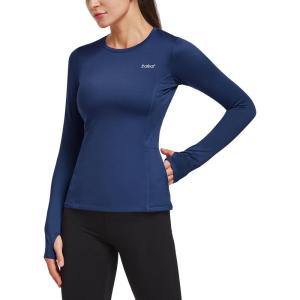 imagebaleaf Thermal Shirts for Women Long Sleeve Fleece Tops Running Workout Cold Weather Gear Compression Zipper PocketNavy
