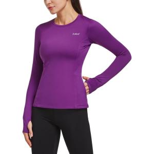imagebaleaf Thermal Shirts for Women Long Sleeve Fleece Tops Running Workout Cold Weather Gear Compression Zipper PocketPurple