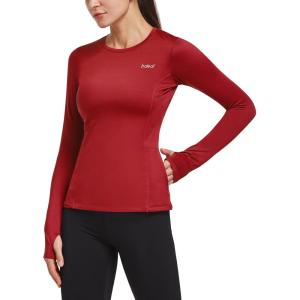 imagebaleaf Thermal Shirts for Women Long Sleeve Fleece Tops Running Workout Cold Weather Gear Compression Zipper PocketRed