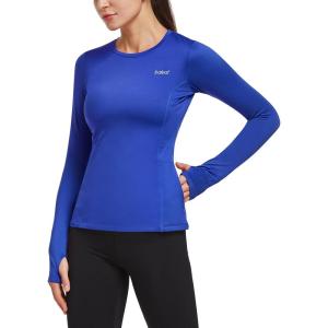 imagebaleaf Thermal Shirts for Women Long Sleeve Fleece Tops Running Workout Cold Weather Gear Compression Zipper PocketRoyal Blue
