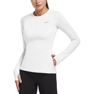 imagebaleaf Thermal Shirts for Women Long Sleeve Fleece Tops Running Workout Cold Weather Gear Compression Zipper PocketWhite