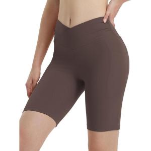 imagebaleaf Women 8quot Biker Shorts with Pockets High Waisted Workout Short Tummy Control Yoga Gym Spandex Running VolleyballBrown