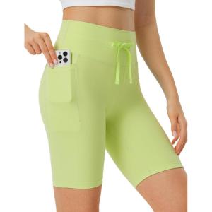 imagebaleaf Women 8quot Biker Shorts with Pockets High Waisted Workout Short Tummy Control Yoga Gym Spandex Running VolleyballLime Green