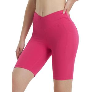 imagebaleaf Women 8quot Biker Shorts with Pockets High Waisted Workout Short Tummy Control Yoga Gym Spandex Running VolleyballRose Red