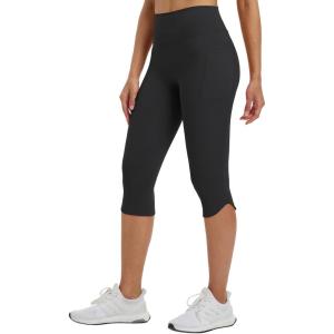 imagebaleaf Womens 17quot High Waisted Capri Leggings with Pockets Tummy Control Yoga Gym Capris PantsBlack