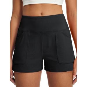 imagebaleaf Womens 25quot Yoga Shorts with Four Pockets Lounge Casual Shorts High Waist Elastic Athletic Running SweatBlack