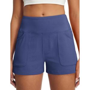 imagebaleaf Womens 25quot Yoga Shorts with Four Pockets Lounge Casual Shorts High Waist Elastic Athletic Running SweatBlue