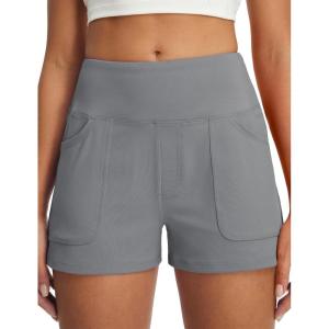 imagebaleaf Womens 25quot Yoga Shorts with Four Pockets Lounge Casual Shorts High Waist Elastic Athletic Running SweatGrey