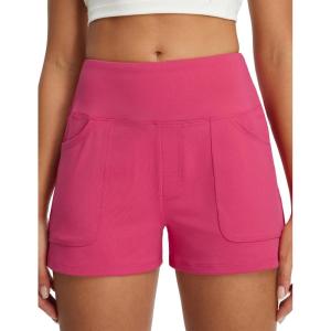 imagebaleaf Womens 25quot Yoga Shorts with Four Pockets Lounge Casual Shorts High Waist Elastic Athletic Running SweatPink