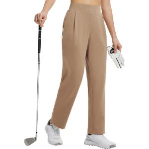 imagebaleaf Womens 27 Fleece Lined Pants Golf Winter Pockets High Waisted Thermal Cold Travel WorkBrown