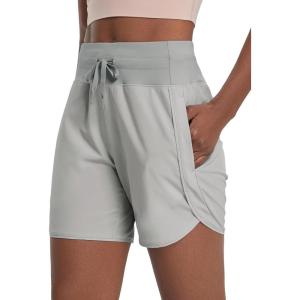 imagebaleaf Womens 5quot Workout Shorts Athletic Running Shorts High Waisted with Zipper Pocket Gym Quick Dry Hiking SportsGrey
