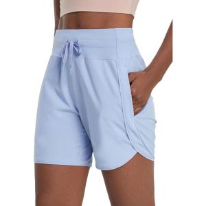 imagebaleaf Womens 5quot Workout Shorts Athletic Running Shorts High Waisted with Zipper Pocket Gym Quick Dry Hiking SportsLight Blue