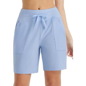 imagebaleaf Womens 7quot Athletic Running Shorts Long Workout Shorts High Waisted Quick Dry 4 Zipper Pockets UPF50Light Blue