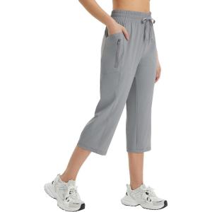 imagebaleaf Womens Athletic Capri Pants Lightweight Quick Dry Stretch Zipper Pocket Travel Casual Outdoor UPF 50Gray