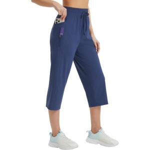 imagebaleaf Womens Athletic Capri Pants Lightweight Quick Dry Stretch Zipper Pocket Travel Casual Outdoor UPF 50Navy Blue