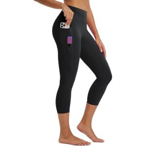 imagebaleaf Womens Capri Leggings with 3 Pockets Tummy Control 21quot Inseam Workout Capris Yoga PantsBlack