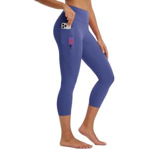 imagebaleaf Womens Capri Leggings with 3 Pockets Tummy Control 21quot Inseam Workout Capris Yoga PantsClassic Navy