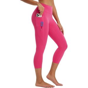 imagebaleaf Womens Capri Leggings with 3 Pockets Tummy Control 21quot Inseam Workout Capris Yoga PantsRosy