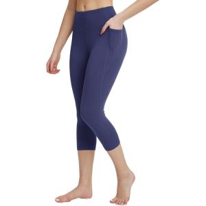 imagebaleaf Womens Capri Leggings with Pockets High Waisted Workout Yoga Running Gym Pants for Casual SummerNavy Blue